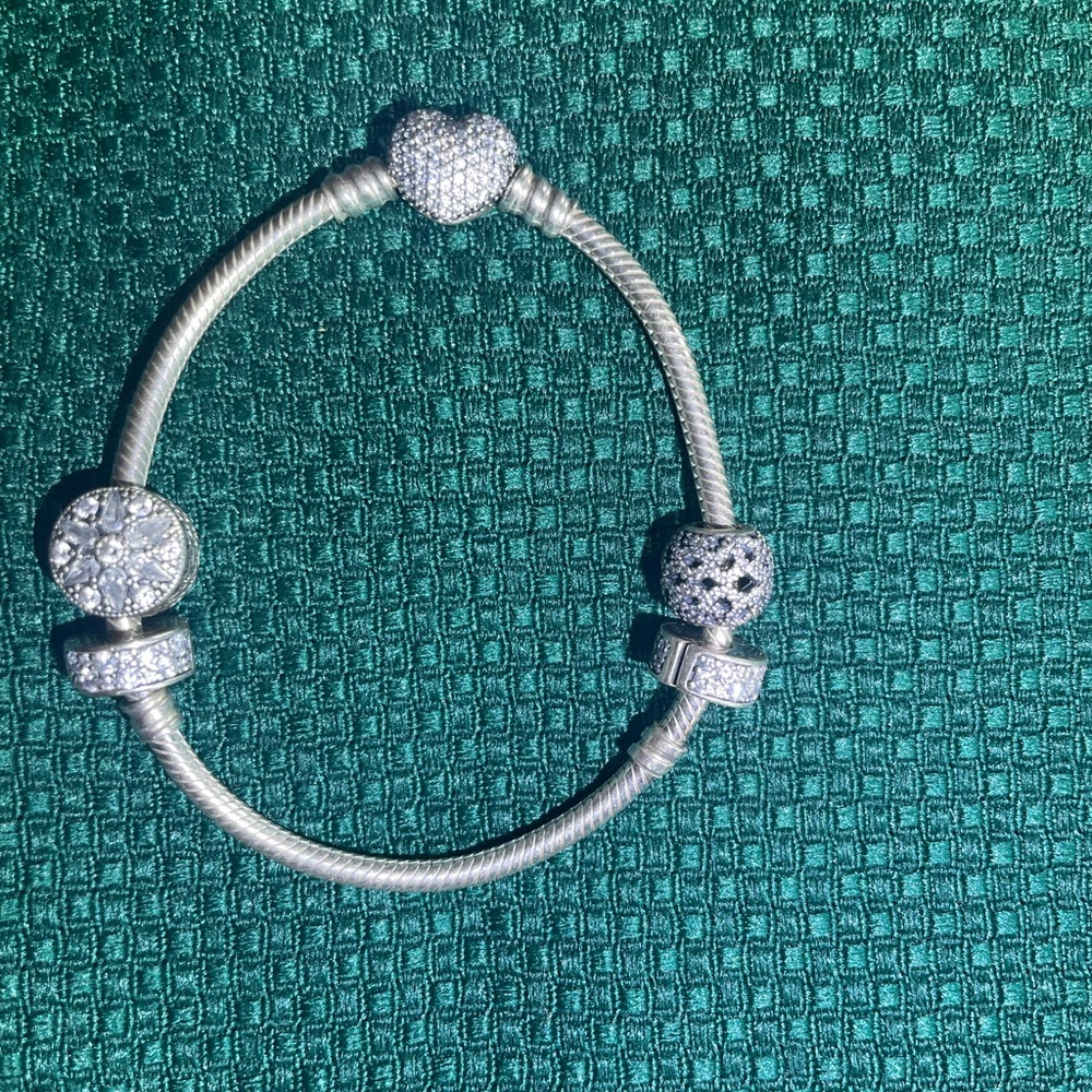 Pandora Silver Snake Chain Bracelet with Sparkling Charm